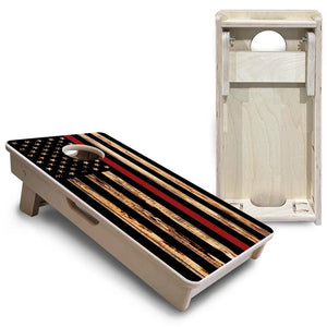 Blue & Red Line Burnt Flag - Mini or Vacation Size Cornhole Boards