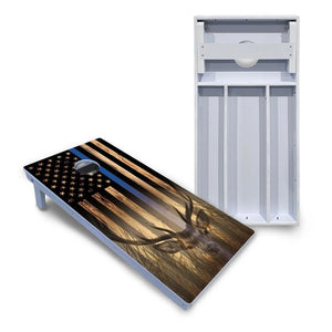 Blue & Red Line Deer & Fish Flag Cornhole Boards - All Weather Series Cornhole Solutions
