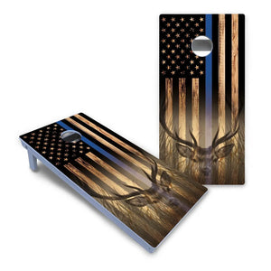 Blue & Red Line Deer & Fish Flag Cornhole Boards - All Weather Series Cornhole Solutions