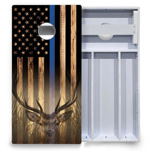 Blue & Red Line Deer & Fish Flag Cornhole Boards - All Weather Series Cornhole Solutions