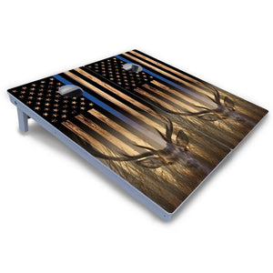 Blue & Red Line Deer & Fish Flag Cornhole Boards - All Weather Series Cornhole Solutions