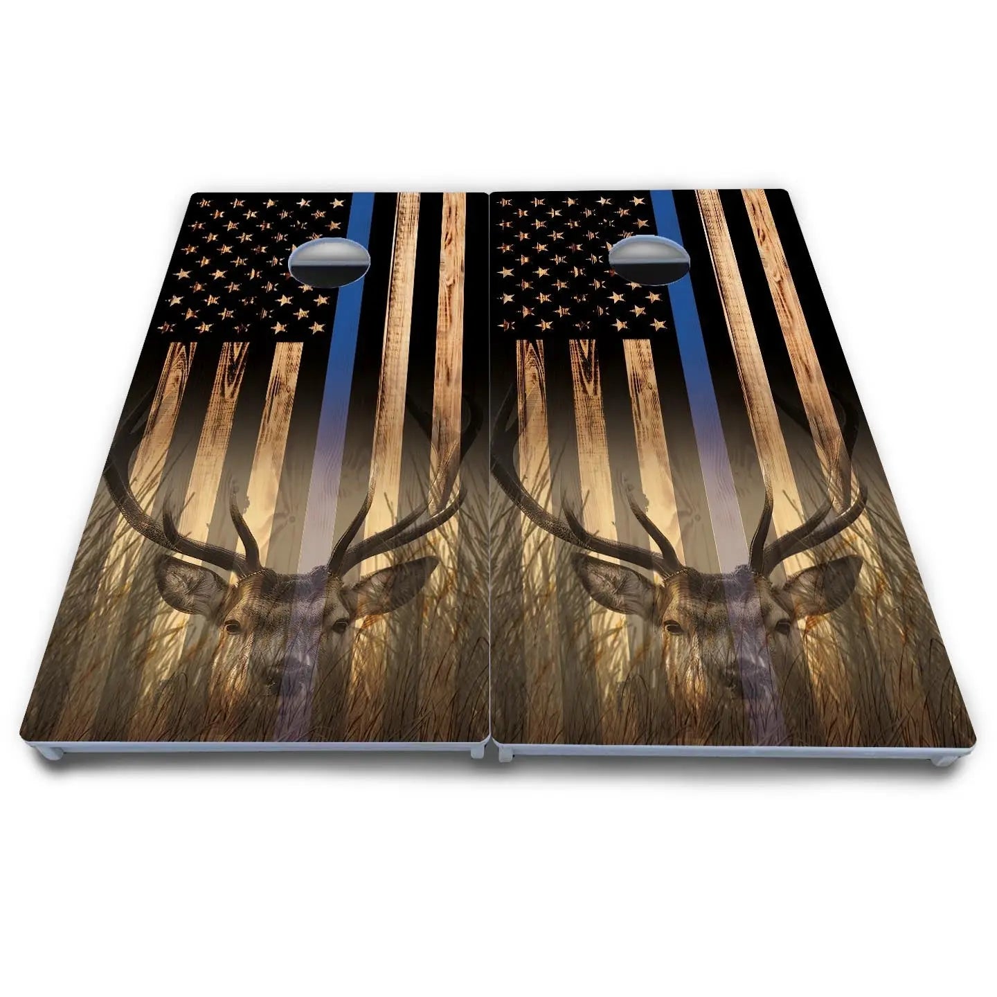 Blue & Red Line Deer & Fish Flag Cornhole Boards - All Weather Series Cornhole Solutions
