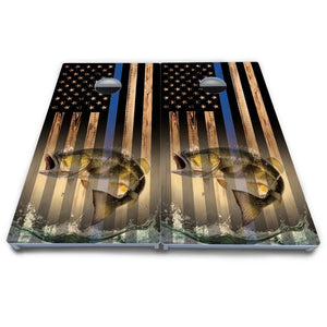 Blue & Red Line Deer & Fish Flag Cornhole Boards - All Weather Series Cornhole Solutions