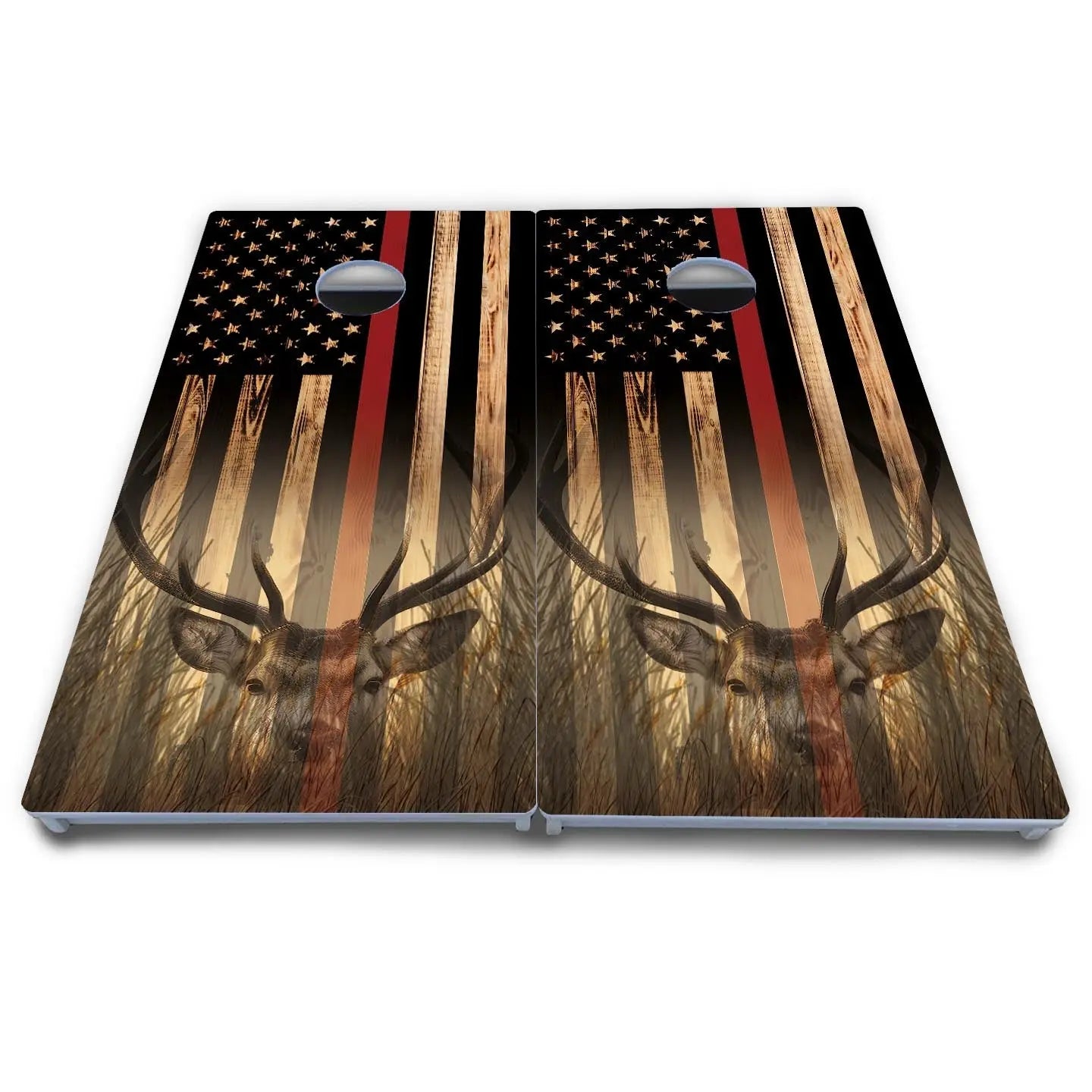 Blue & Red Line Deer & Fish Flag Cornhole Boards - All Weather Series Cornhole Solutions