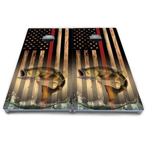 Blue & Red Line Deer & Fish Flag Cornhole Boards - All Weather Series Cornhole Solutions