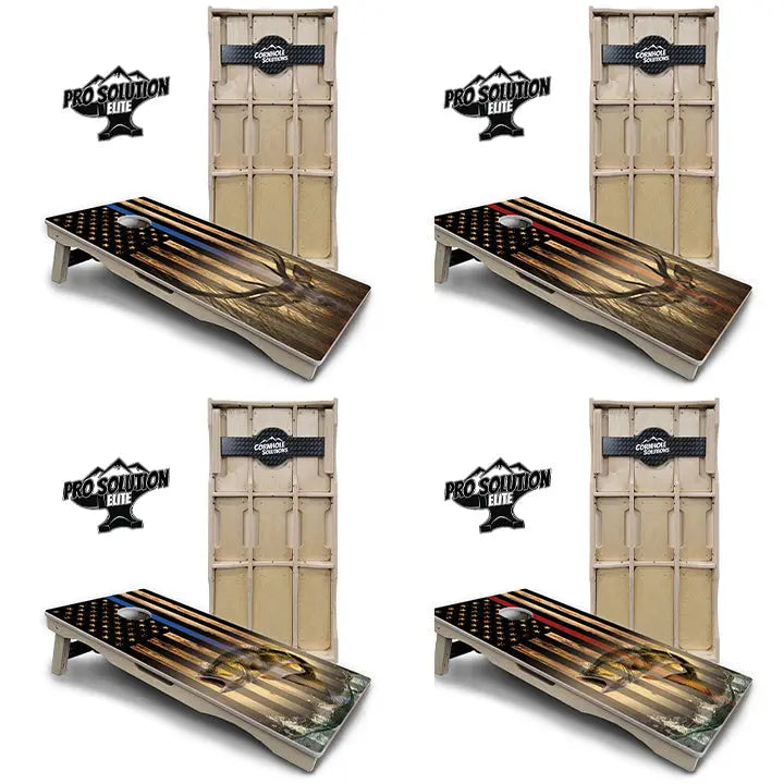Blue & Red Line Flag Deer & Fish Flag Cornhole Boards - Pro Solution Elite Series Cornhole Solutions
