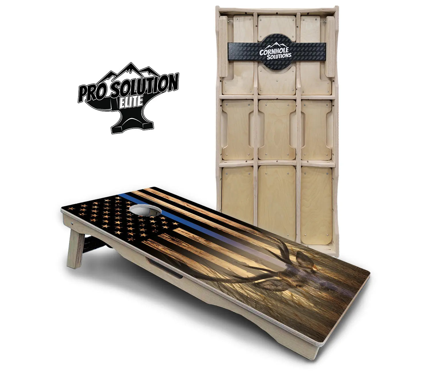 Blue & Red Line Flag Deer & Fish Flag Cornhole Boards - Pro Solution Elite Series Cornhole Solutions
