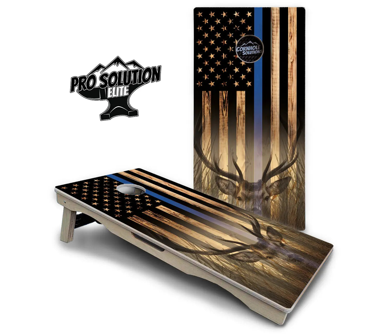 Blue & Red Line Flag Deer & Fish Flag Cornhole Boards - Pro Solution Elite Series Cornhole Solutions