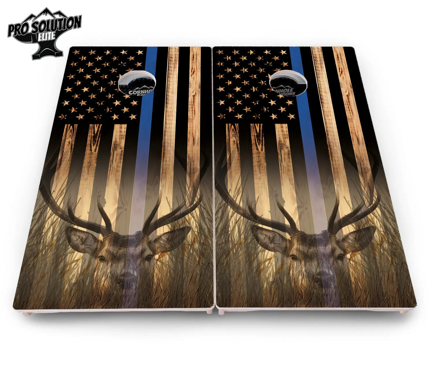 Blue & Red Line Flag Deer & Fish Flag Cornhole Boards - Pro Solution Elite Series Cornhole Solutions