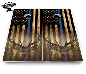 Blue & Red Line Flag Deer & Fish Flag Cornhole Boards - Pro Solution Elite Series Cornhole Solutions