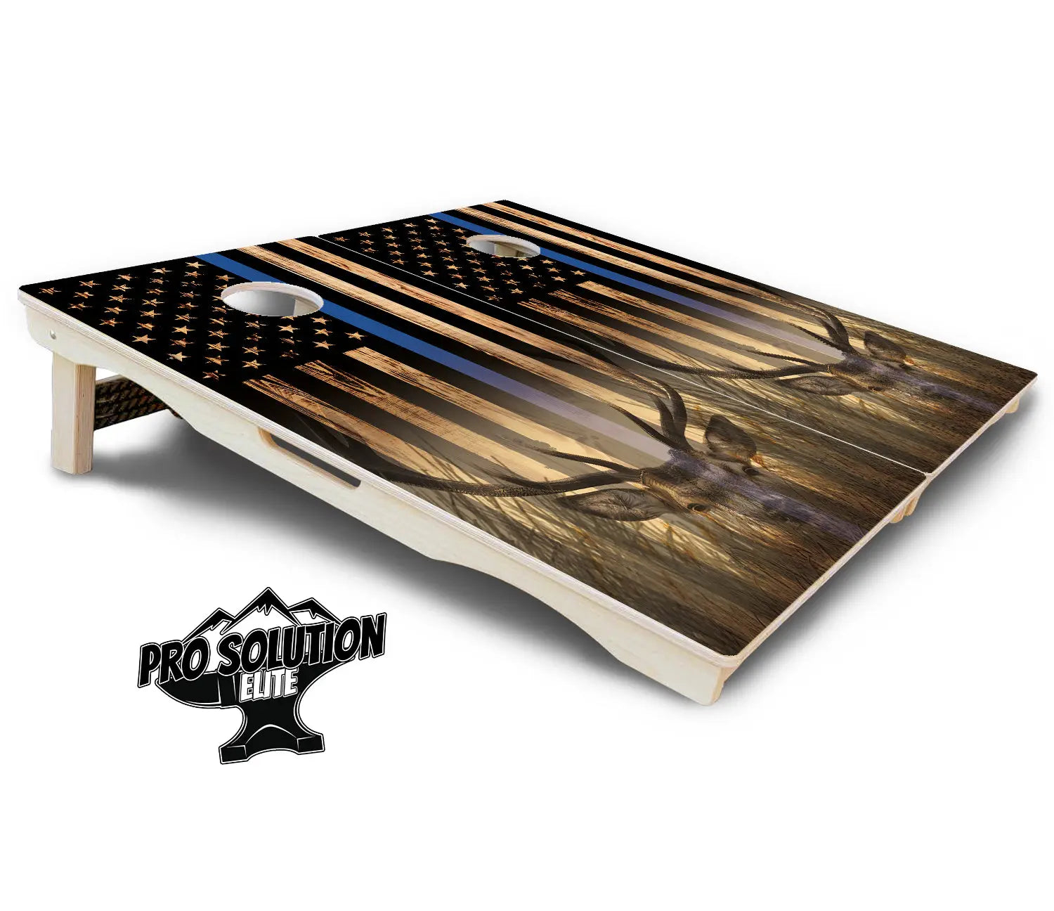 Blue & Red Line Flag Deer & Fish Flag Cornhole Boards - Pro Solution Elite Series Cornhole Solutions