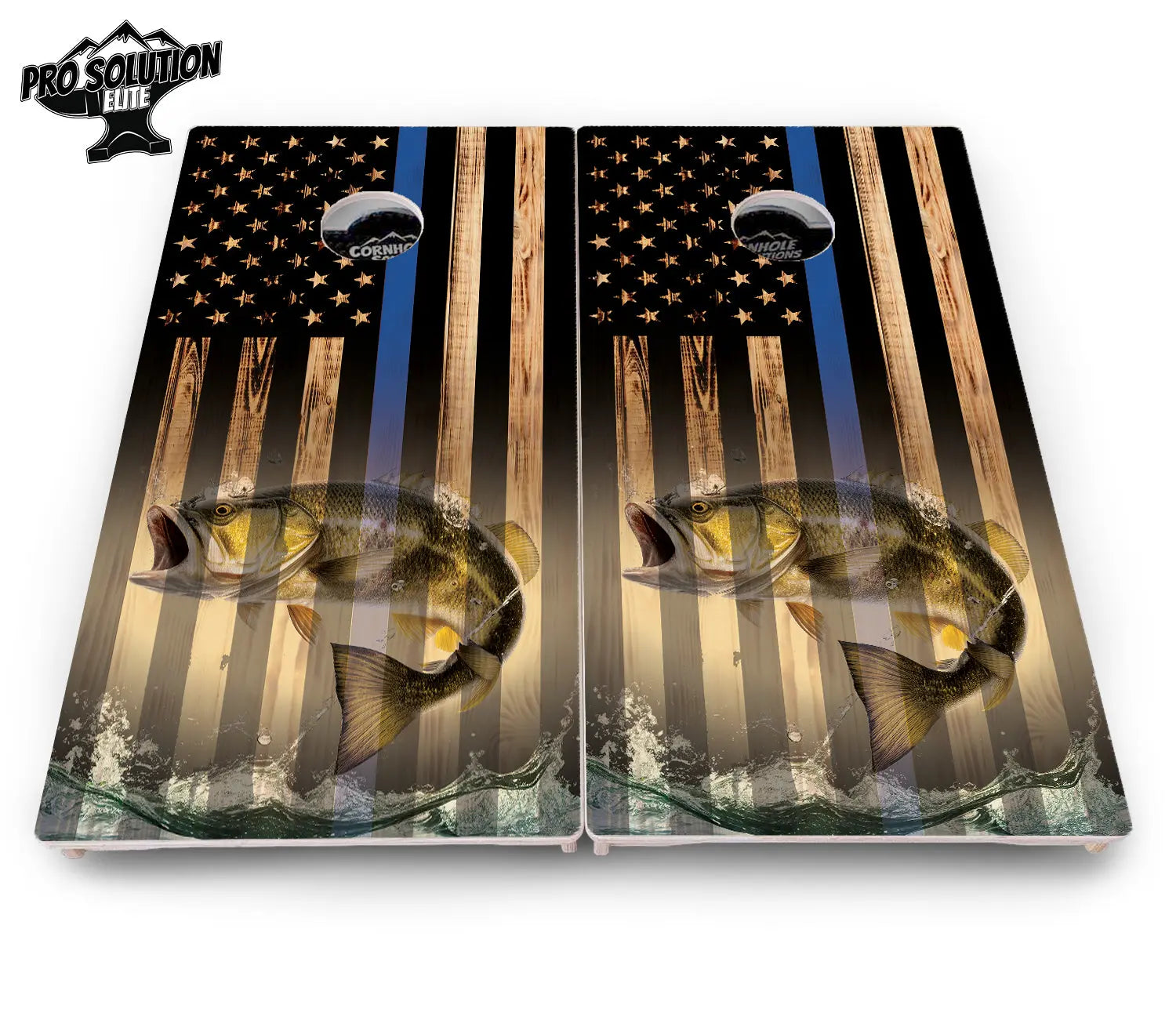 Blue & Red Line Flag Deer & Fish Flag Cornhole Boards - Pro Solution Elite Series Cornhole Solutions