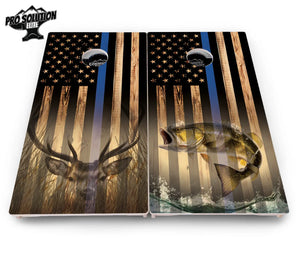 Blue & Red Line Flag Deer & Fish Flag Cornhole Boards - Pro Solution Elite Series Cornhole Solutions