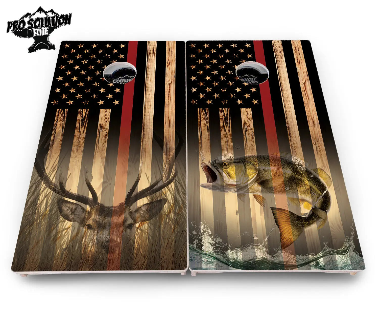 Blue & Red Line Flag Deer & Fish Flag Cornhole Boards - Pro Solution Elite Series Cornhole Solutions