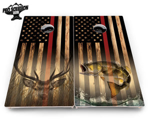Blue & Red Line Flag Deer & Fish Flag Cornhole Boards - Pro Solution Elite Series Cornhole Solutions
