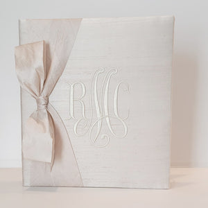 Blush silk handmade baby memory book with silk bow by AP Creations