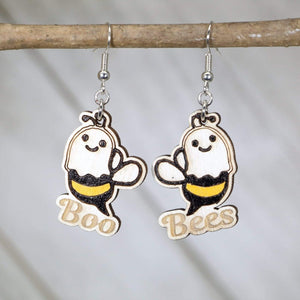 Boo Bees Wooden Earrings | Funny Halloween Ghost Bee Jewelry