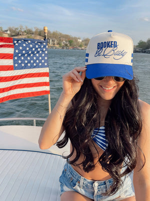 Booked and Busy - Royal Blue Vintage Trucker Hat KenzKustomz