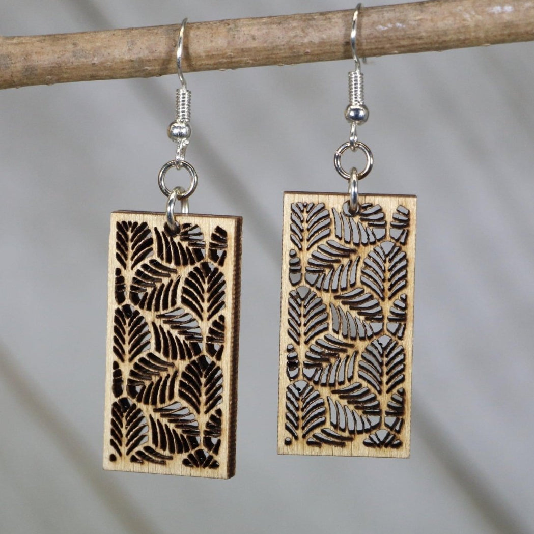 Botanical Bar Wooden Dangle Earrings | Nature Jewelry