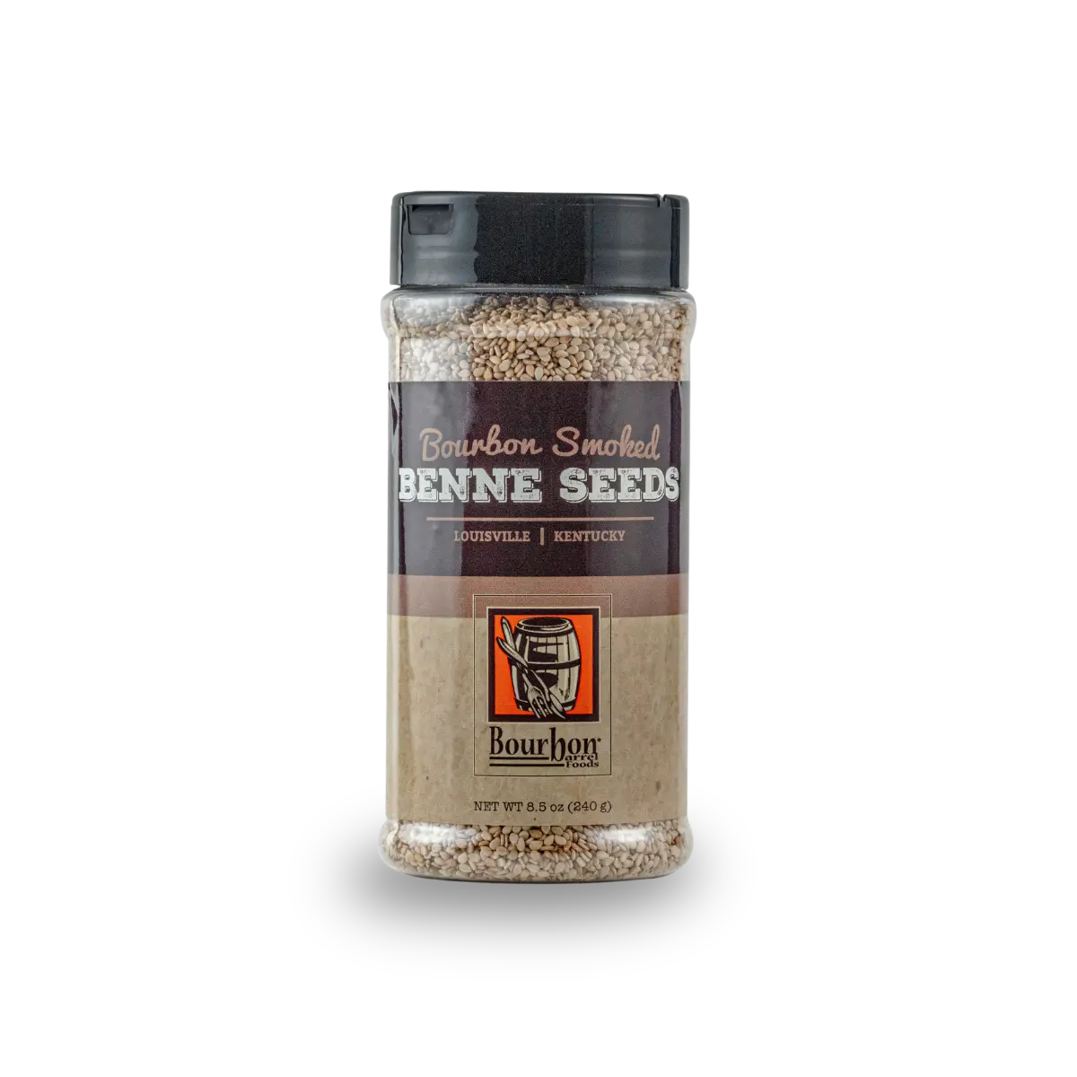 Bourbon Smoked Benne Seeds shaker jar from Bourbon Barrel Foods
