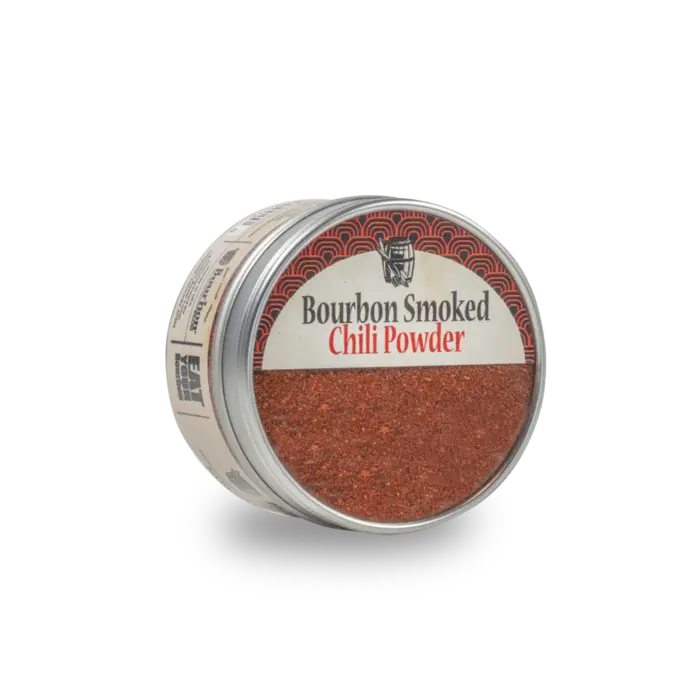 Bourbon Smoked Chili Powder tin for chili, tacos, barbecue, and game day cooking