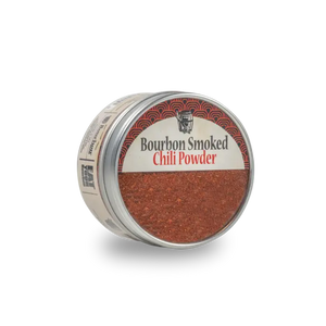 Bourbon Smoked Chili Powder tin for chili, tacos, barbecue, and game day cooking