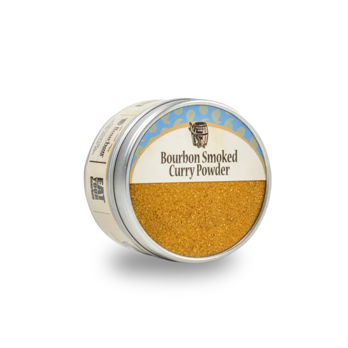 Bourbon Smoked Curry Powder tin for vegetables, rice, chicken, and soups