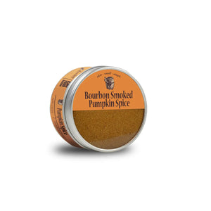 Tin can of Bourbon Smoked Pumpkin Spice with orange label