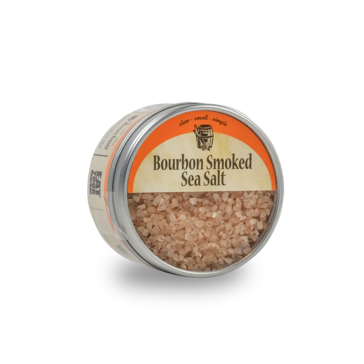 Bourbon Smoked Sea Salt in a round tin