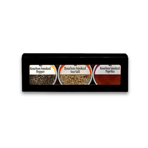 Bourbon Smoked Spice 3 Pack Gift Set with pepper, sea salt, and paprika tins