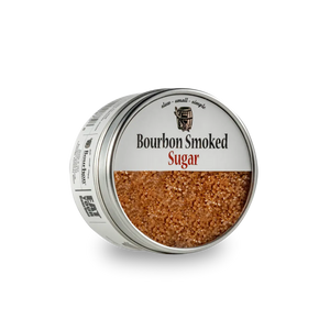 Bourbon Smoked Sugar tin from Bourbon Barrel Foods for coffee, cocktails, and desserts