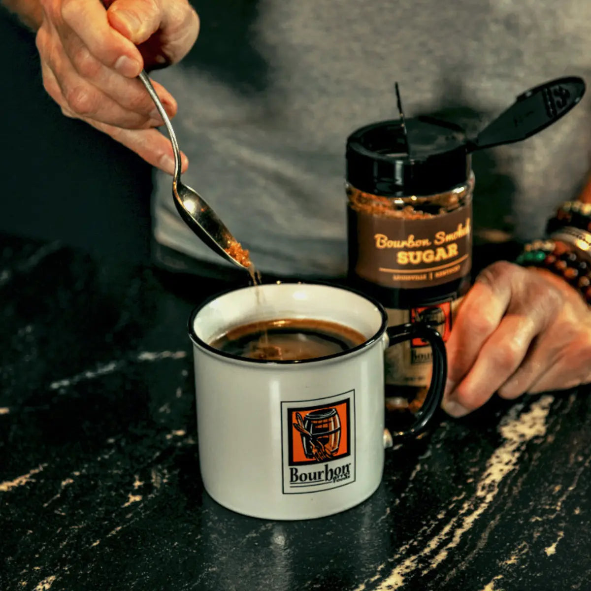 Bourbon Barrel Foods Bourbon Smoked Sugar shown as a gourmet pantry staple