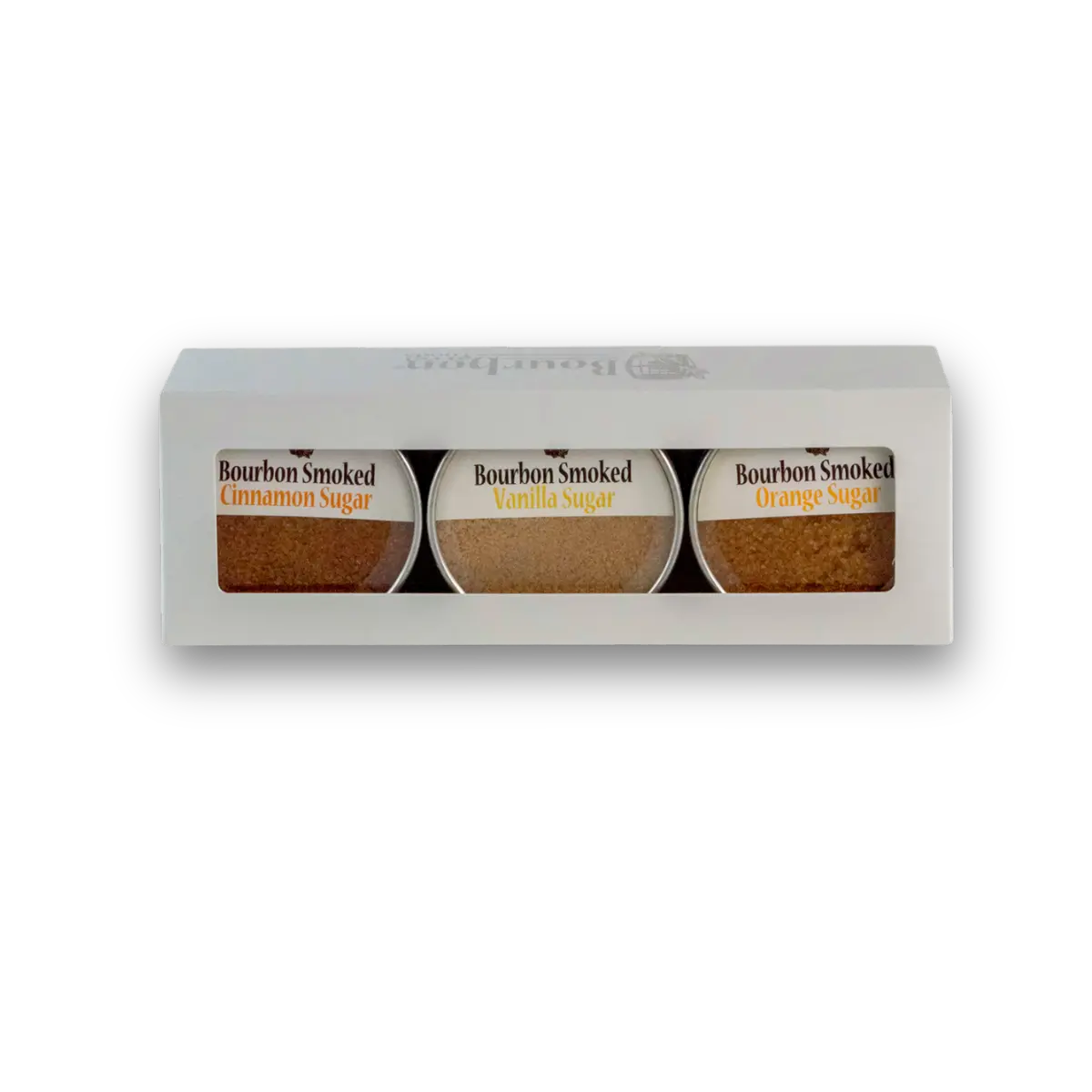 Boxed Bourbon Smoked Sugars Trio with orange, vanilla, and cinnamon flavors