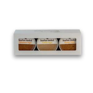 Boxed Bourbon Smoked Sugars Trio with orange, vanilla, and cinnamon flavors