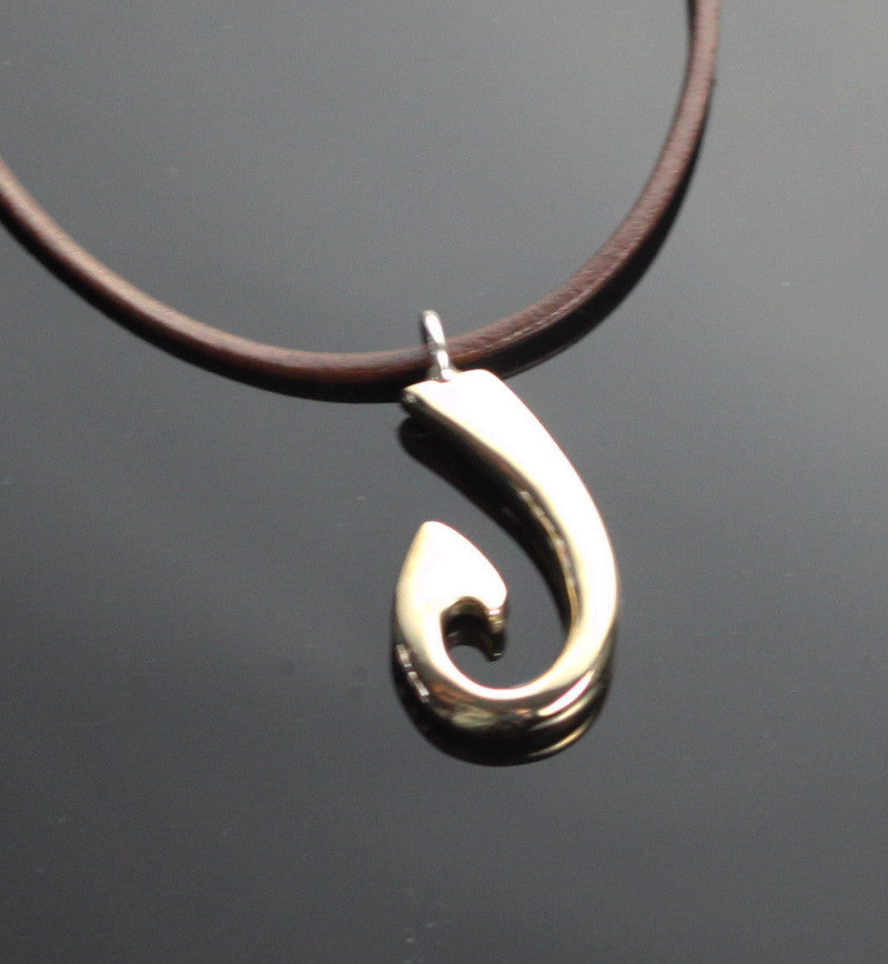 Small Bronze Circle Hook Pendant on Leather Cord