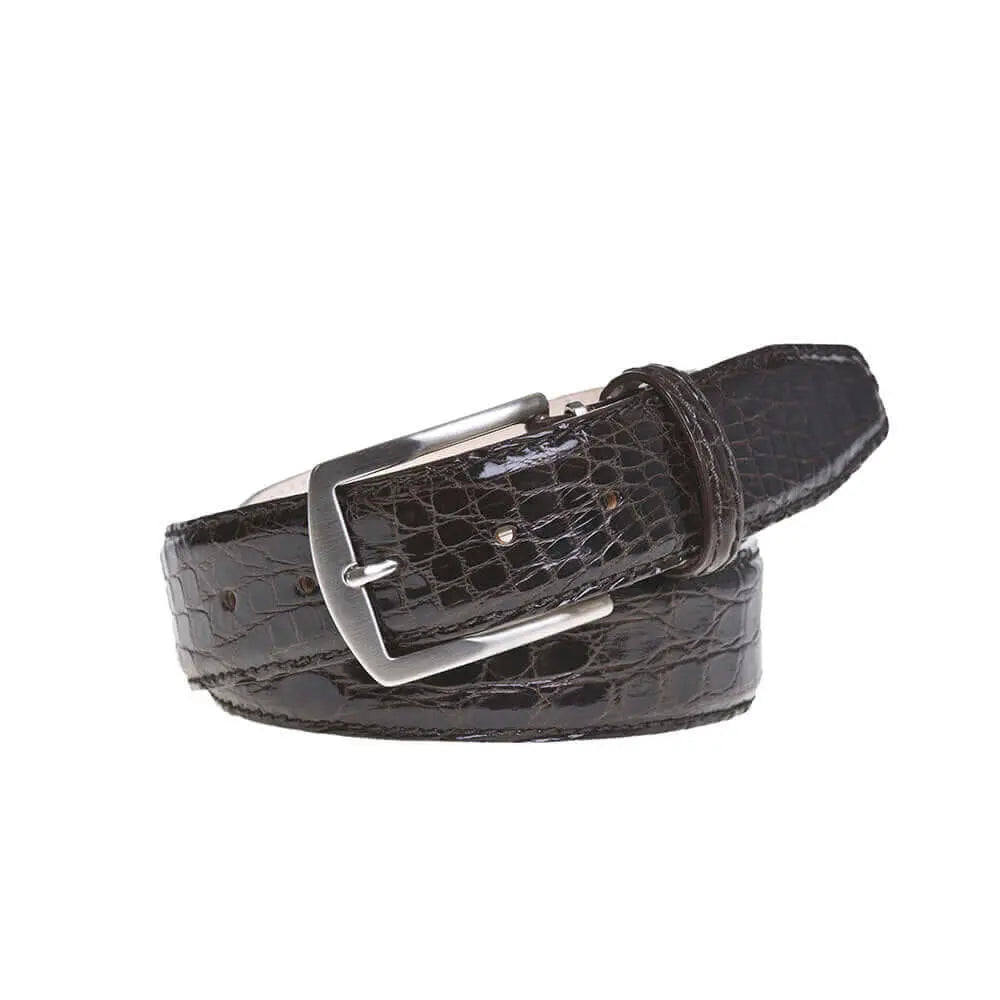 Brown Caiman Crocodile Leather Belt by Roger Ximenez handmade in Miami