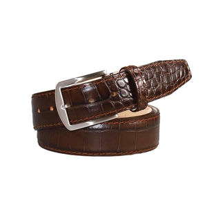 Brown textured leather belt for golf and executive style