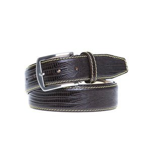 Roger Ximenez brown custom leather belt with mock lizard finish