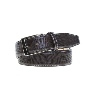 Brown mock lizard belt showing handmade leather craftsmanship