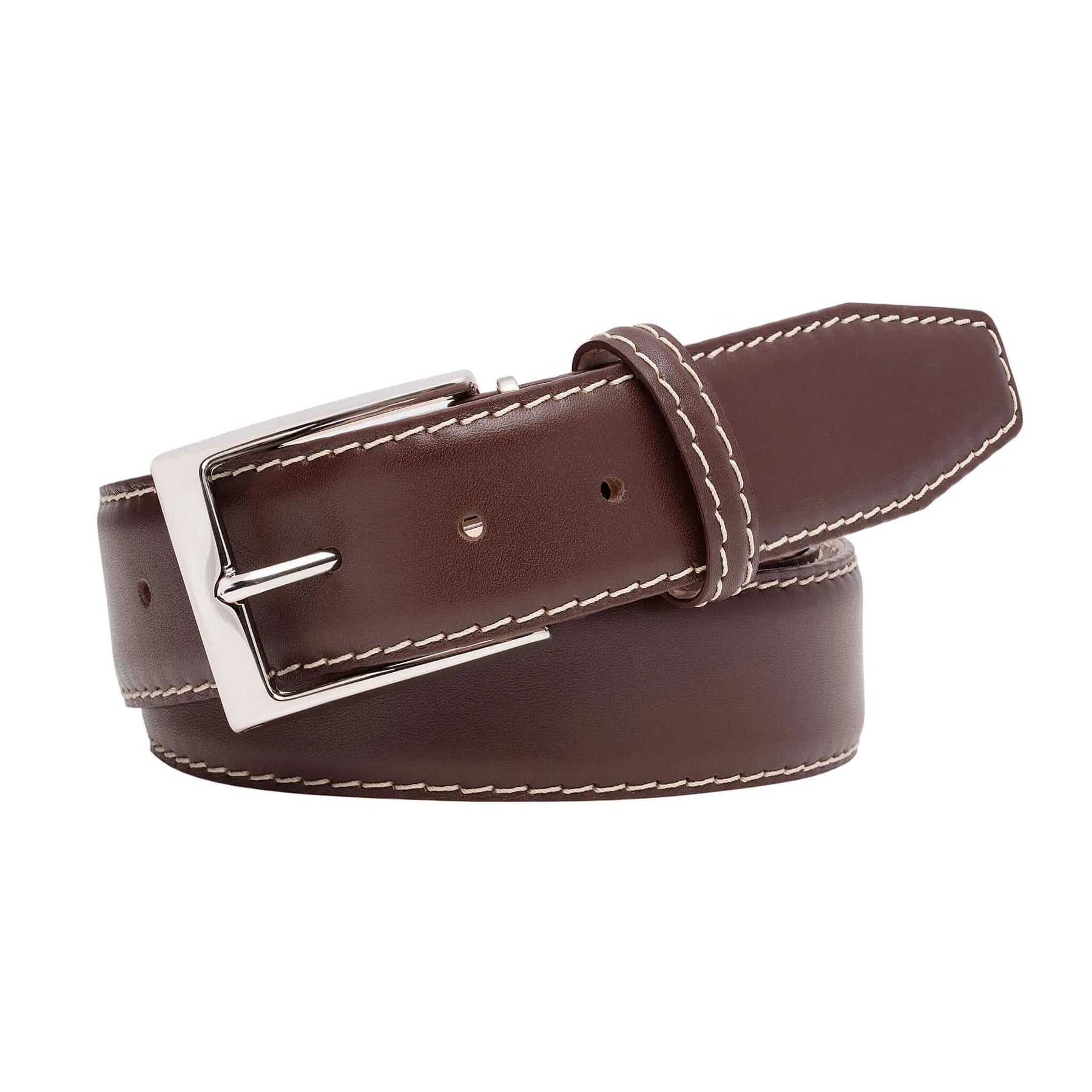 Brown smooth calf belt showing handmade leather craftsmanship