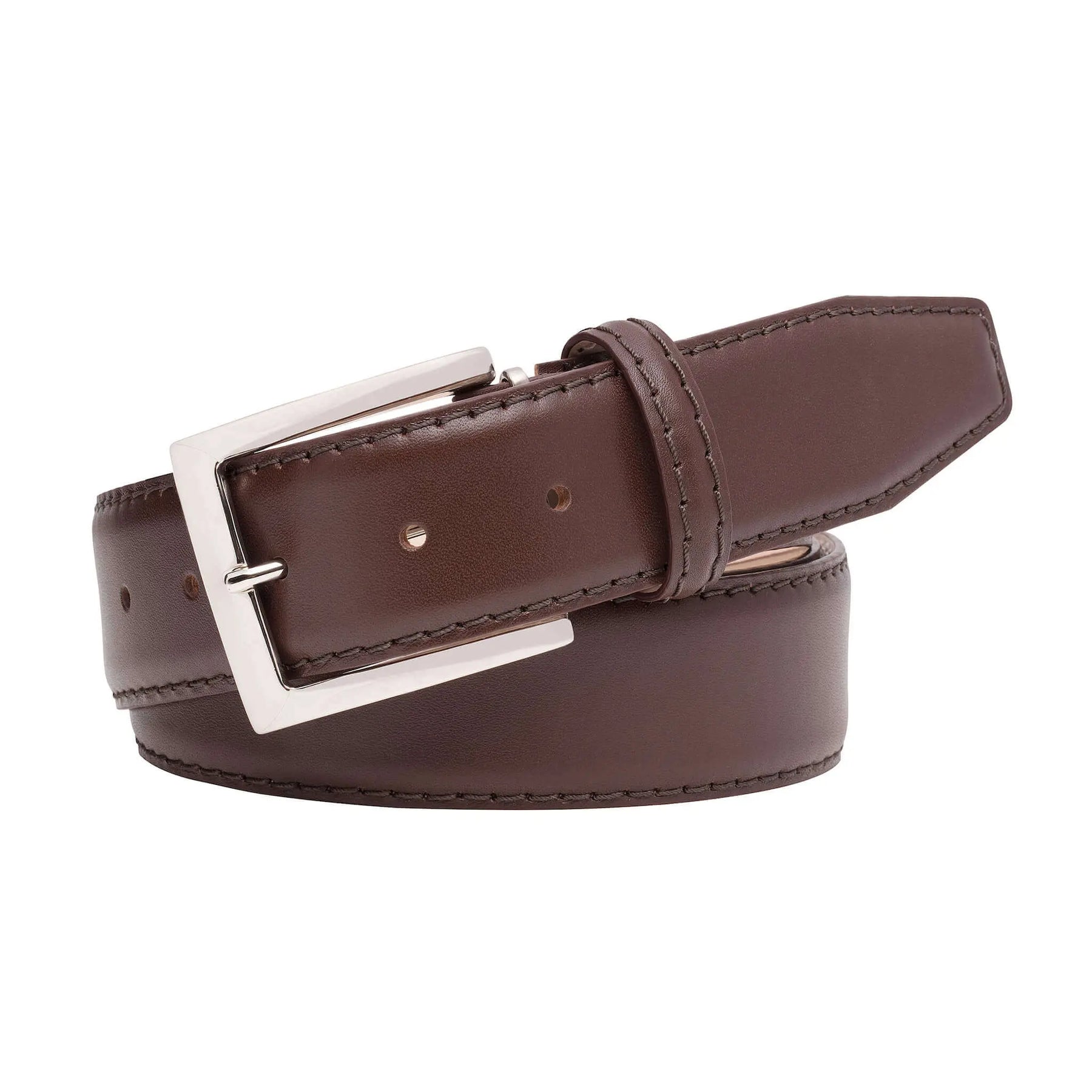 Brown Italian calf leather belt for golf and dress style