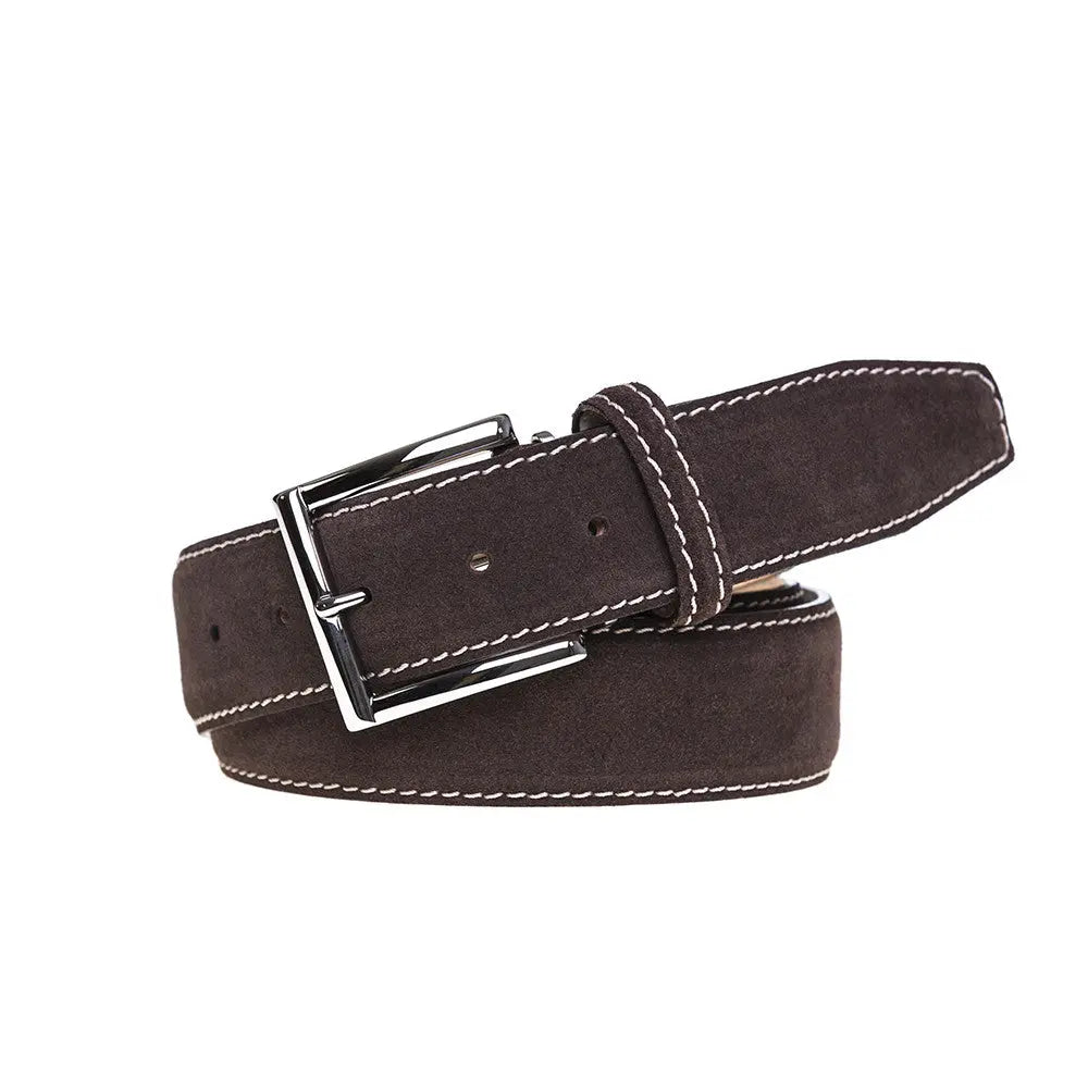Brown suede belt showing handmade leather craftsmanship