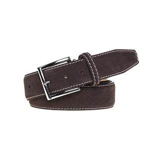 Brown suede belt showing handmade leather craftsmanship