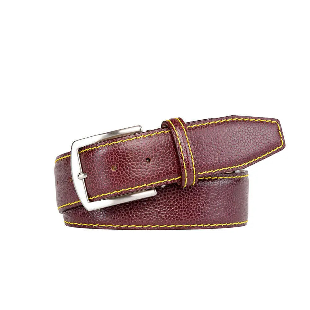 Burgundy French Pebble Grain Belt by Roger Ximenez handmade in Miami