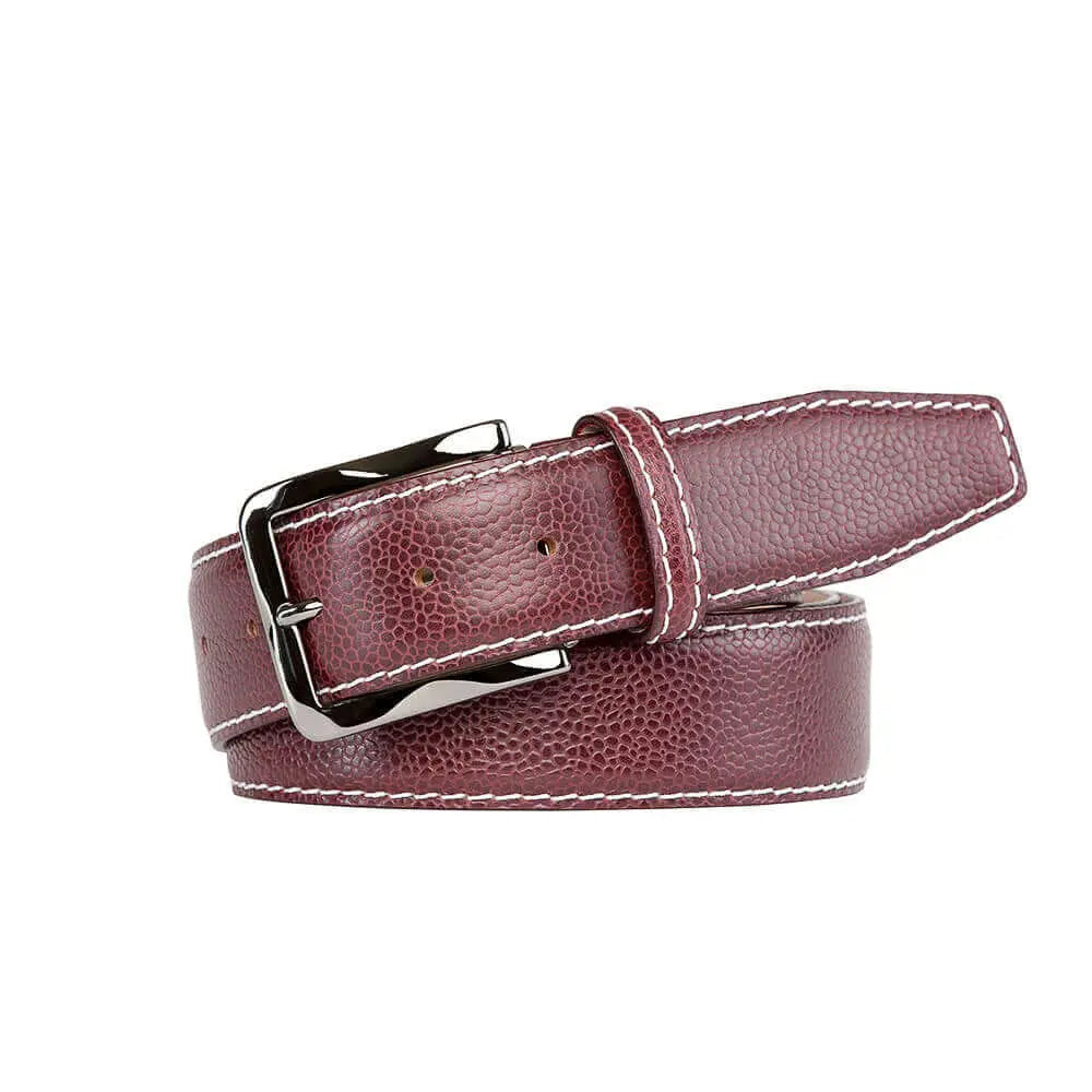 French pebble grain belt with custom stitching detail
