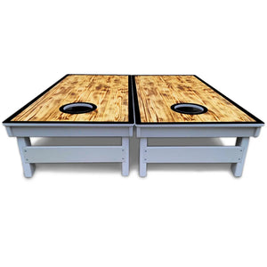 Burnt Wood Black Border Cornhole Boards - All Weather Series Cornhole Solutions