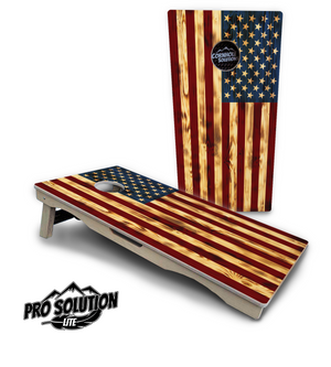 Burnt Color USA Flag Cornhole Boards - Pro Solution Lite Series Cornhole Solutions