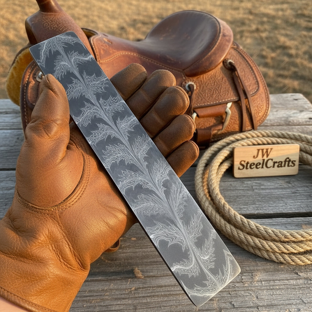 Frostleaf Damascus Billet 14" Handmade Feather Leaf Pattern by JW SteelCrafts