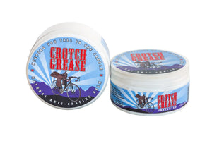 Two tubs of unscented anti-chafing balm with bicycle graphics.