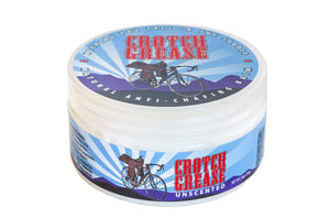 Crotch Grease 8 oz. unscented anti-chafing balm in a white plastic jar.